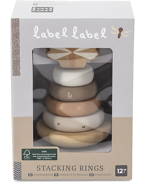 Label Label FSC Wooden Stackable Ring Tower - Beige - 12+ m Wooden Stacking Toys