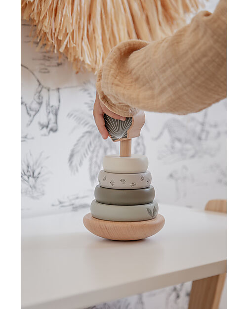 Label Label FSC Wooden Stackable Ring Tower - Olive - 12+ m Wooden Stacking Toys