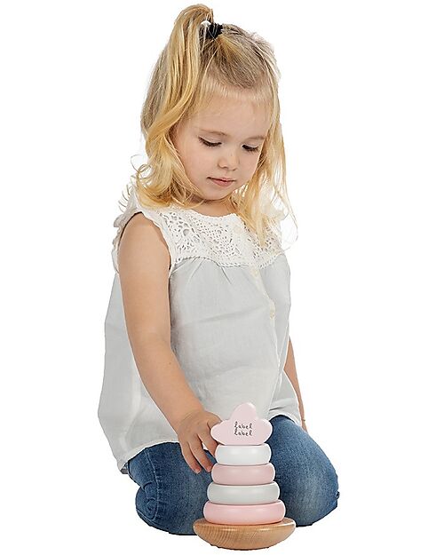 Label Label FSC Wooden Stackable Ring Tower - Pink - 12+ m Wooden Stacking Toys