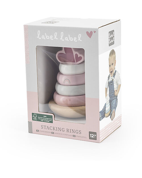 Label Label FSC Wooden Stackable Ring Tower - Pink - 12+ m Wooden Stacking Toys