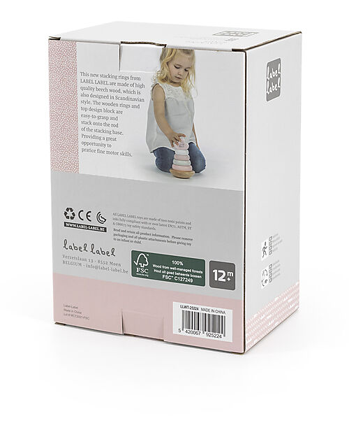Label Label FSC Wooden Stackable Ring Tower - Pink - 12+ m Wooden Stacking Toys