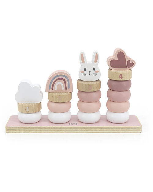 Label Label FSC Wooden Stackable Rings - Pink - Four Towers - 12+ m Wooden Stacking Toys