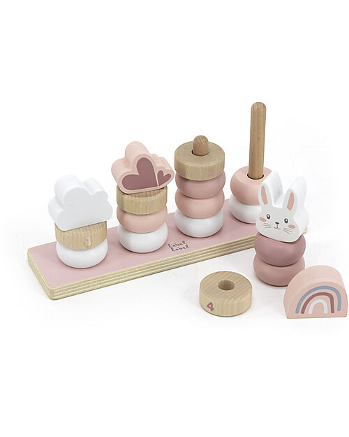 Label Label FSC Wooden Stackable Rings - Pink - Four Towers - 12+ m Wooden Stacking Toys