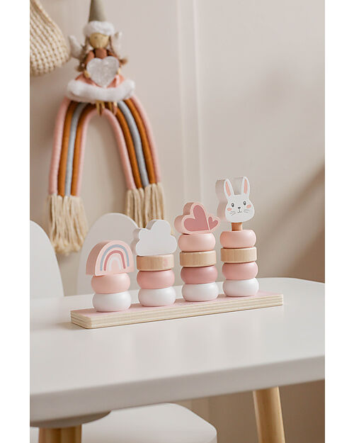 Label Label FSC Wooden Stackable Rings - Pink - Four Towers - 12+ m Wooden Stacking Toys
