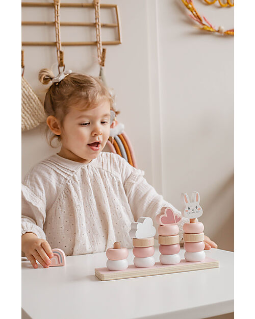 Label Label FSC Wooden Stackable Rings - Pink - Four Towers - 12+ m Wooden Stacking Toys