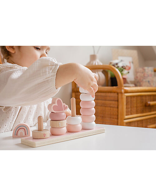 Label Label FSC Wooden Stackable Rings - Pink - Four Towers - 12+ m Wooden Stacking Toys