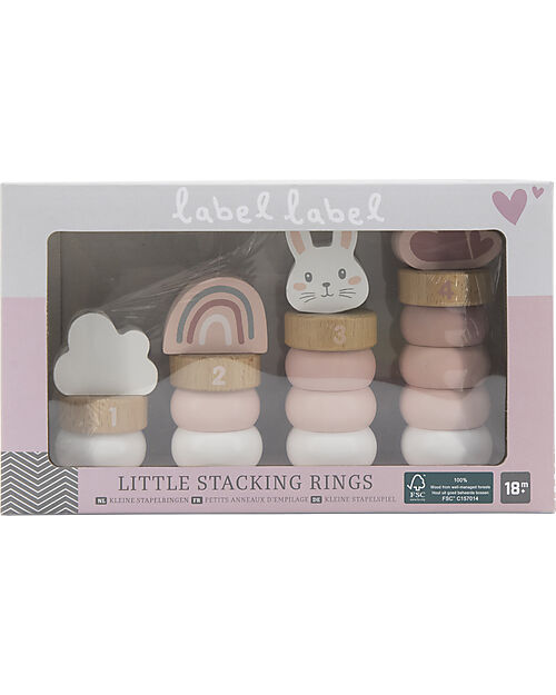 Label Label FSC Wooden Stackable Rings - Pink - Four Towers - 12+ m Wooden Stacking Toys