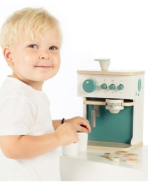 Label Label FSC Wooden Toy Coffee Machine - Green - 3+ years Toy Kitchens