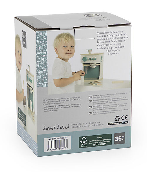 Label Label FSC Wooden Toy Coffee Machine - Green - 3+ years Toy Kitchens