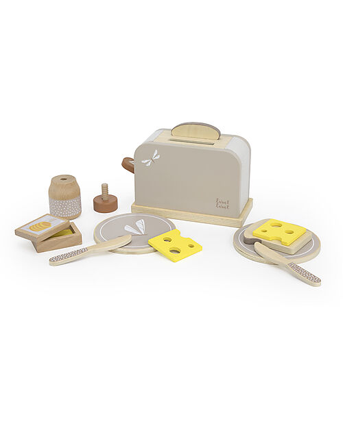 Label Label FSC Wooden Toy Toaster with Accessories - Beige - 12+ m Toy Kitchens