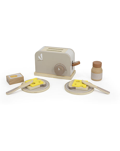 Label Label FSC Wooden Toy Toaster with Accessories - Beige - 12+ m Toy Kitchens