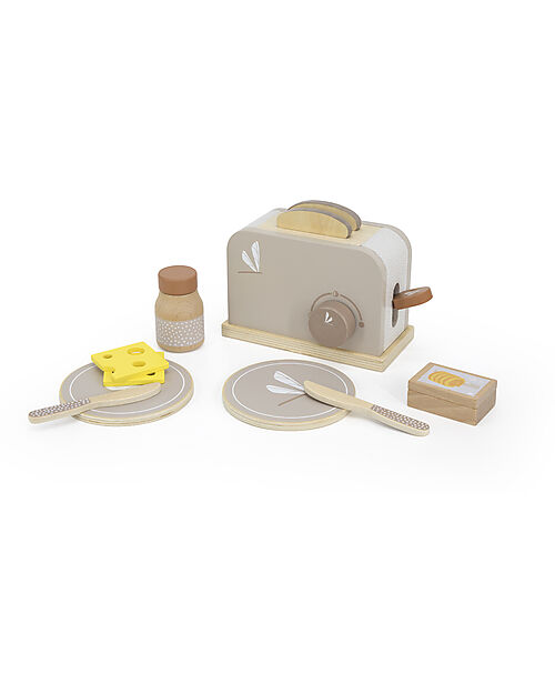 Label Label FSC Wooden Toy Toaster with Accessories - Beige - 12+ m Toy Kitchens