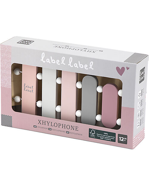 Label Label FSC Wooden Xylophone Toy - Pink - 12+ m Musical Instruments