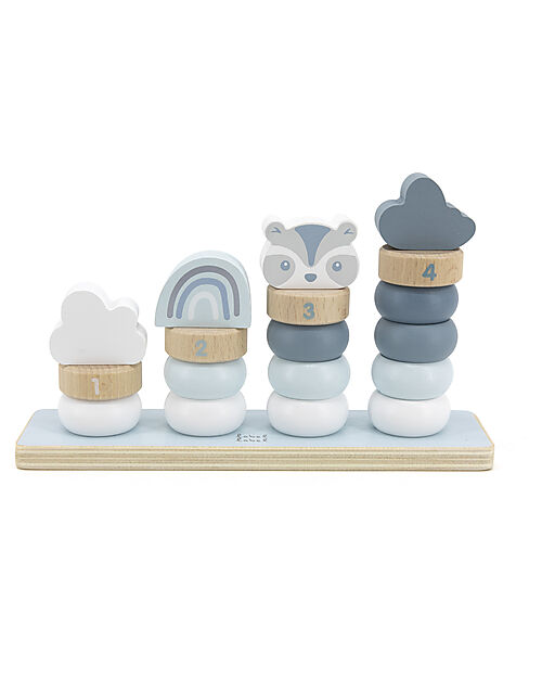 Label Label Little Wooden Stacking Rings - Blue - FSC-certified Beechwood Wooden Stacking Toys