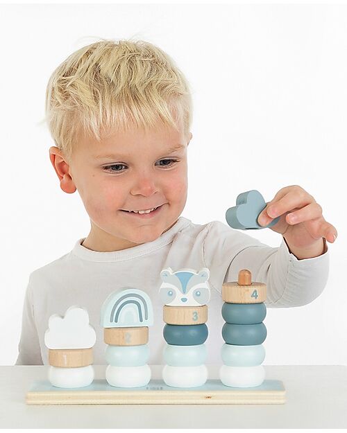 Label Label Little Wooden Stacking Rings - Blue - FSC-certified Beechwood Wooden Stacking Toys