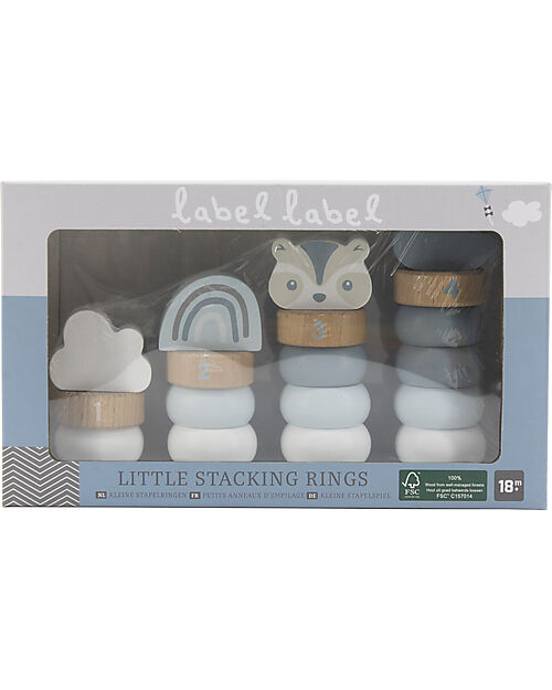Label Label Little Wooden Stacking Rings - Blue - FSC-certified Beechwood Wooden Stacking Toys