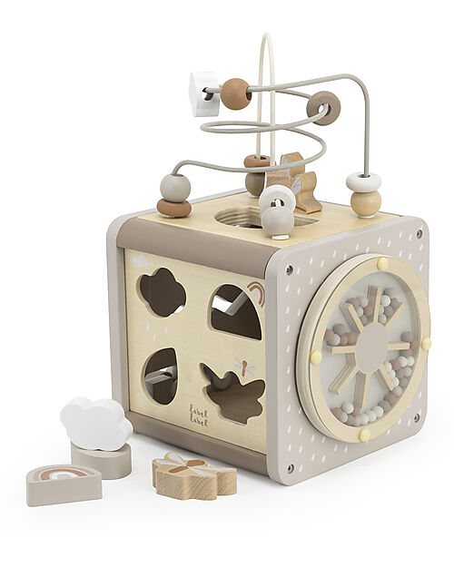 Label Label Wooden Activity Cube - Beige - 5 in 1 - FSC-certified Beechwood Wooden Stacking Toys