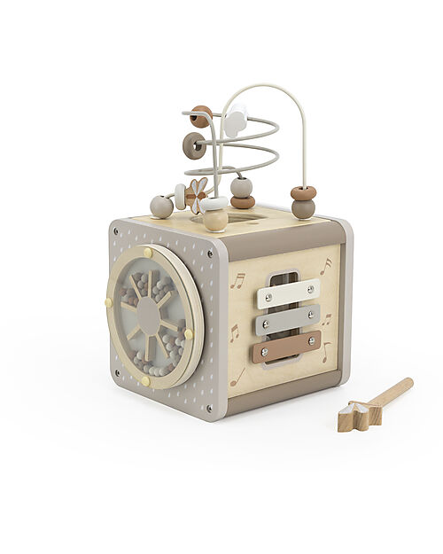 Label Label Wooden Activity Cube - Beige - 5 in 1 - FSC-certified Beechwood Wooden Stacking Toys