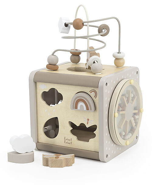 Label Label Wooden Activity Cube - Beige - 5 in 1 - FSC-certified Beechwood Wooden Stacking Toys