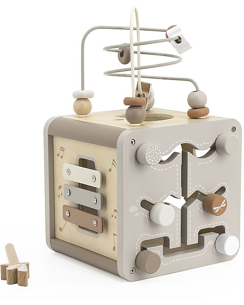 Label Label Wooden Activity Cube - Beige - 5 in 1 - FSC-certified Beechwood Wooden Stacking Toys