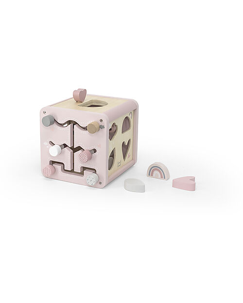 Label Label Wooden Activity Cube Pink 5 in 1 FSC certified Beechwood unisex bambini