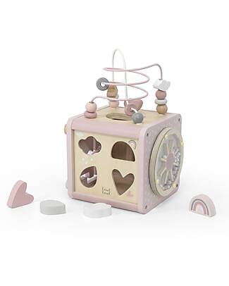 Label Label Wooden Activity Cube - Pink - 5 in 1,- FSC-certified Beechwood Wooden Stacking Toys
