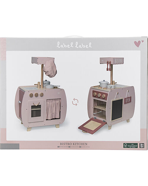 Label Label Wooden Bistro Kitchen - Pink - FSC-certified Beechwood Toy Kitchens