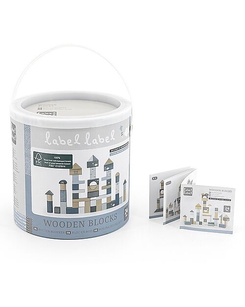 Label Label Wooden Blocks 50 pcs - Blue - FSC-certified Beechwood Wooden Blocks and Construction Sets