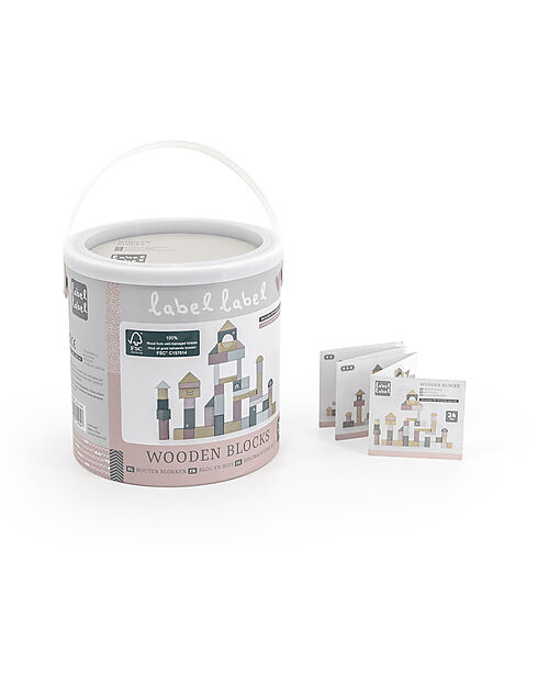 Label Label Wooden Blocks 50 pcs - Pink - FSC-certified Beechwood Wooden Stacking Toys