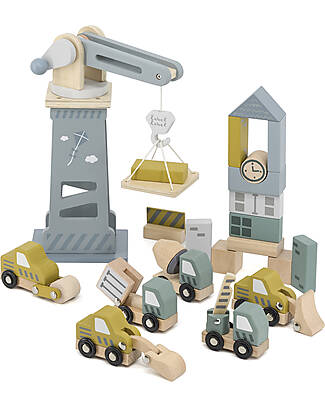 Label Label Wooden Construction Site - Nougat - FSC-certified Beechwood Wooden Toy Cars, Trains & Trucks