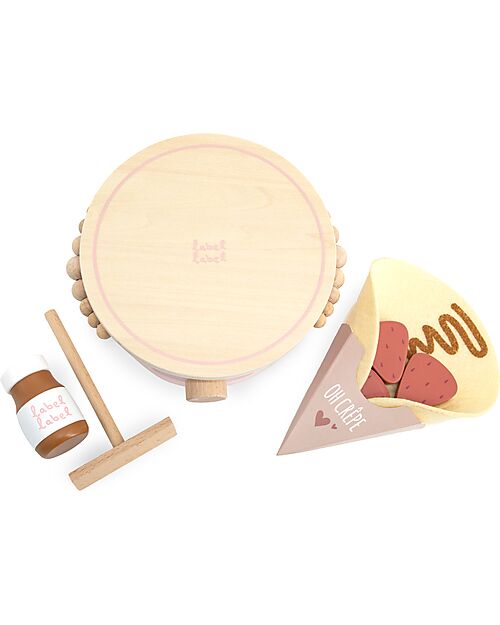 Label Label Wooden Crepe Maker Set - Pink - FSC-certified Beechwood Toy Kitchens