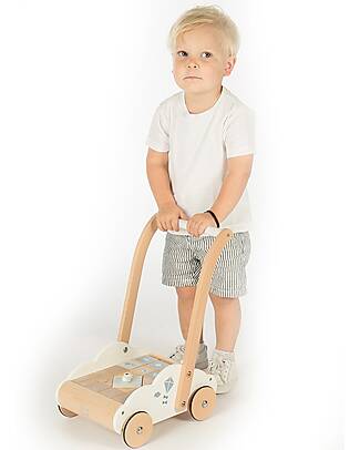 Label Label Wooden First Steps Trolley with Blocks - Light Blue - 12+ m Push-Toys