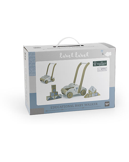 Label Label Wooden First Steps Trolley with Blocks - Light Blue - 12+ m Push-Toys