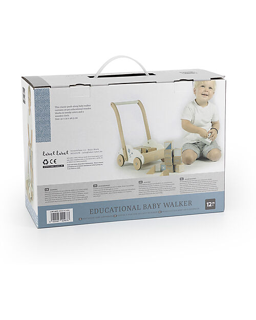 Label Label Wooden First Steps Trolley with Blocks - Light Blue - 12+ m Push-Toys