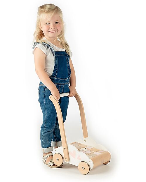 Label Label Wooden First Steps Trolley with Blocks - Pink - 12+ m Push-Toys