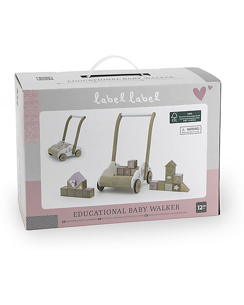 Label Label Wooden First Steps Trolley with Blocks - Pink - 12+ m Push-Toys