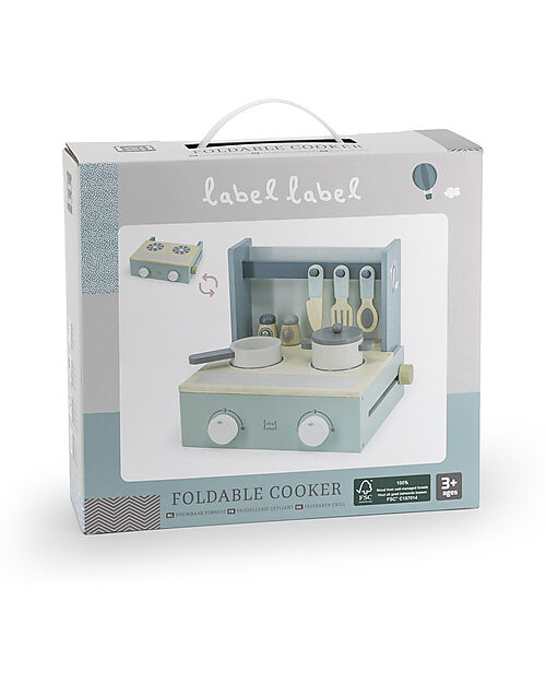 Label Label Wooden Foldable Cooker - Green - FSC-certified Beechwood Toy Kitchens