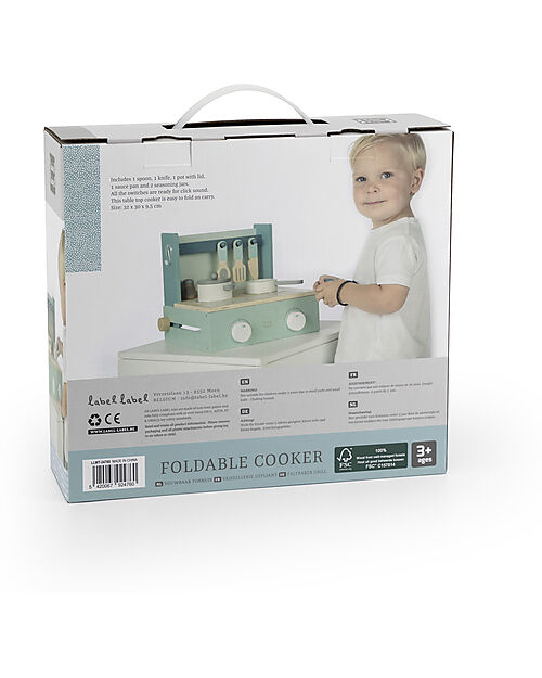 Label Label Wooden Foldable Cooker - Green - FSC-certified Beechwood Toy Kitchens