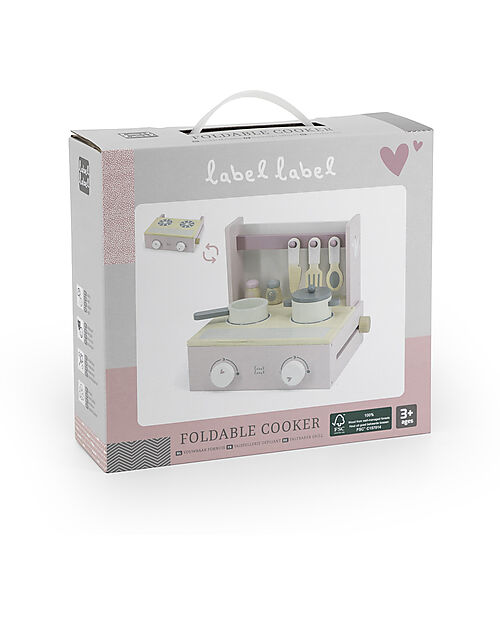 Label Label Wooden Foldable Cooker - Pink - FSC-certified Beechwood Toy Kitchens