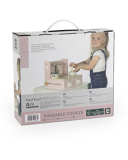 Label Label Wooden Foldable Cooker - Pink - FSC-certified Beechwood Toy Kitchens