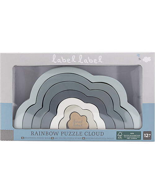 Label Label Wooden Rainbow Puzzle Cloud - Blue - FSC-certified Beechwood Wooden Stacking Toys