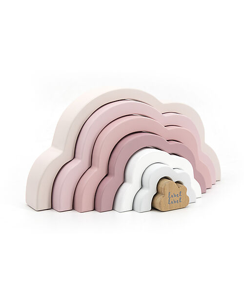 Label Label Wooden Rainbow Puzzle Cloud - Pink - FSC-certified Beechwood Wooden Stacking Toys