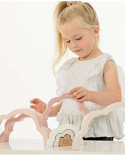 Label Label Wooden Rainbow Puzzle Cloud - Pink - FSC-certified Beechwood Wooden Stacking Toys