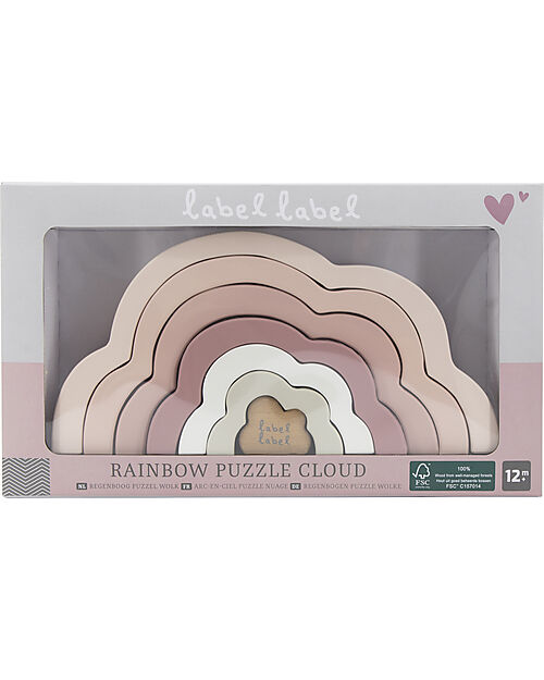 Label Label Wooden Rainbow Puzzle Cloud - Pink - FSC-certified Beechwood Wooden Stacking Toys