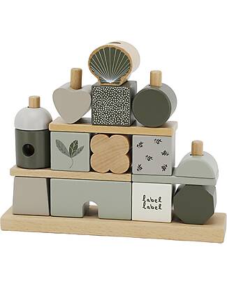 Label Label Wooden Stacking Blocks House - Olive - FSC-certified Beechwood Wooden Stacking Toys