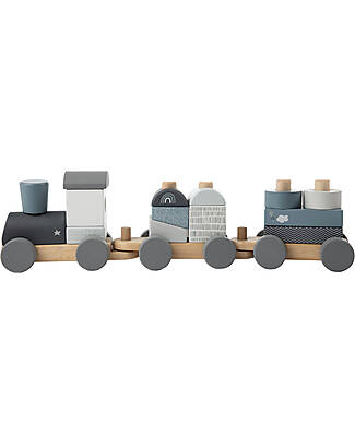 Label Label Wooden Stacking Train - Blue - FSC-certified Beechwood Wooden Toy Cars, Trains & Trucks