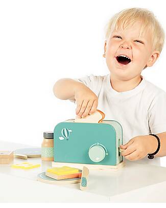 Label Label Wooden Toy Toaster - Green - with Accessories - FSC-certified Beechwood Toy Kitchens