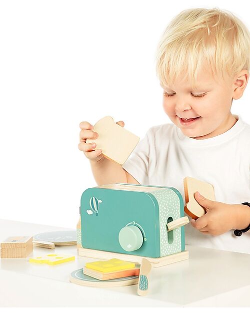 Label Label Wooden Toy Toaster - Green - with Accessories - FSC-certified Beechwood Toy Kitchens