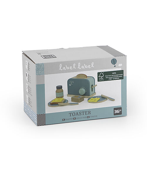 Label Label Wooden Toy Toaster - Green - with Accessories - FSC-certified Beechwood Toy Kitchens