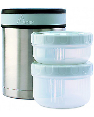 Laken OUTLET Stainless Steel Thermo Food Flask with 2 Containers, 1000 ml - Steel - Ex Display Showroom Lunch Boxes in Metal